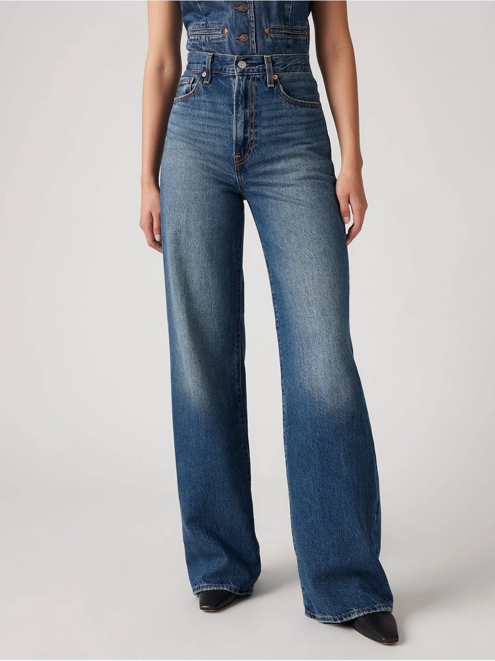 Levis Ribcage Wide Leg Jeans Womens Size 34x34 Blue High Rise